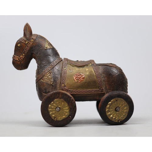 117 - Vintage carved wooden Rajasthani horse on wheels