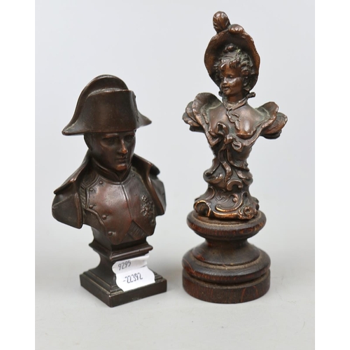 120 - 2 bronze busts 1 of Napoleon and the other of a young lady in a bonnet