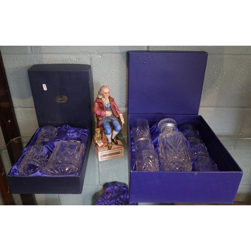 149 - 2 boxed crystal glasses together with Benjamin Franklin decanter 