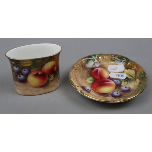 160 - Royal Worcester hand painted fruit pin tray & posy vase with matching signatures