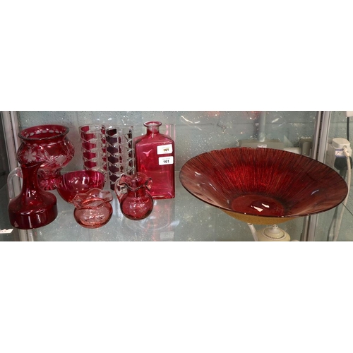 161 - Collection of cranberry coloured glass