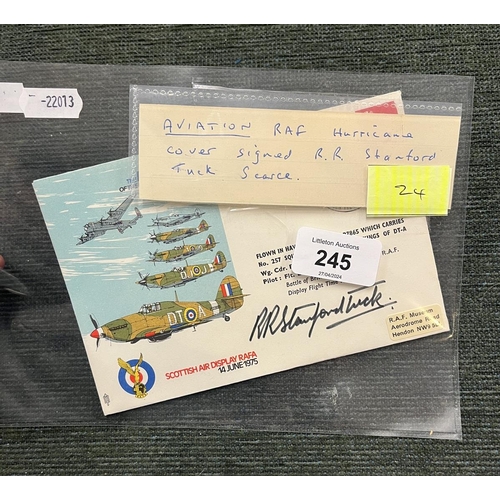 245 - Postcard - Aviation. 1975 RAF Hurricane signed RR Stanford Tuck. Scarce