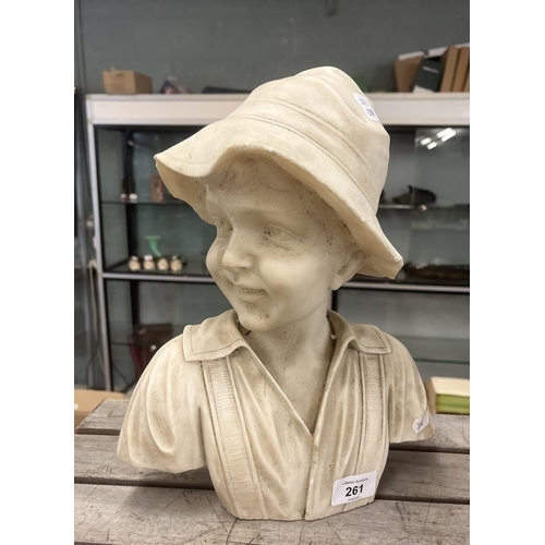 261 - Marble bust of boy wearing a hat - Approx height: 32cm