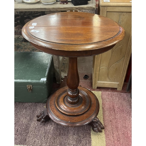 296 - Antique mahogany hall table on claw feet & wooden casters - Approx size: Diameter 52cm, Height 7... 