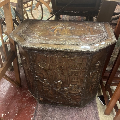 301 - Brass embossed 19th C French fireside box