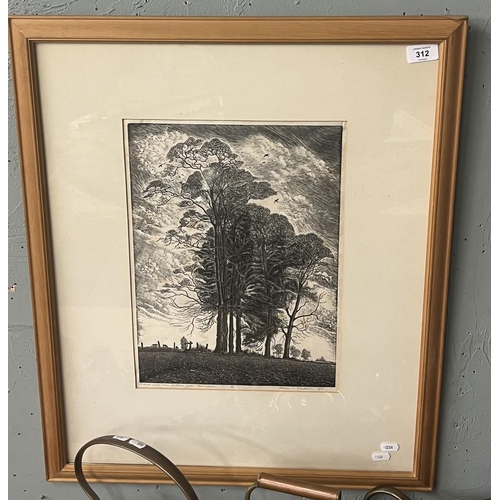 312 - Framed woodcut L/E print - Doomed Giants. Elms at Ardens Graften 1/50 William T Rawlinson 1977 - App... 