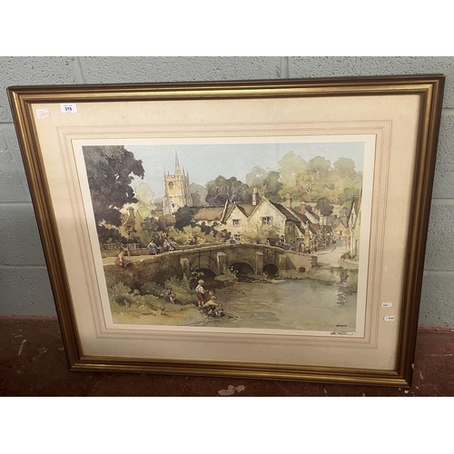 315 - Signed Sturgeon print - Village river scene