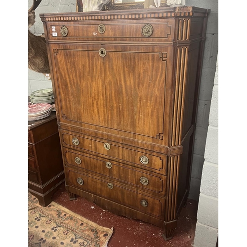 336 - Antique inlaid secretaire chest - Approx size: W: 102cm D: 47cm H: 150cm