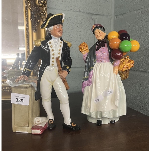 339 - 2 Royal Doulton figurines - The Captain & Biddy Penny Farthing