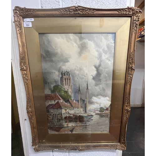 364 - Watercolour by L Van Slaaten - Dordrecht - Approx image size: 39cm x 59cm