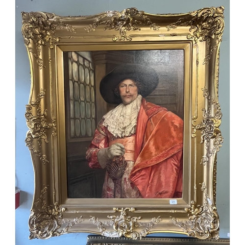 371 - Fine oil on canvas portrait of a cavalier in ornate gilt frame - Approx image size: 63cm x 80cm