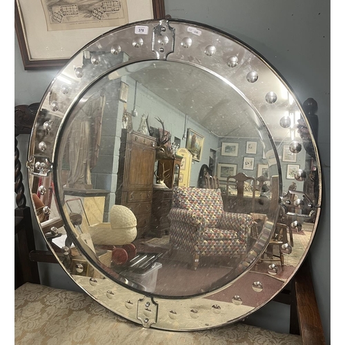 378 - Large beveled glass circular mirror