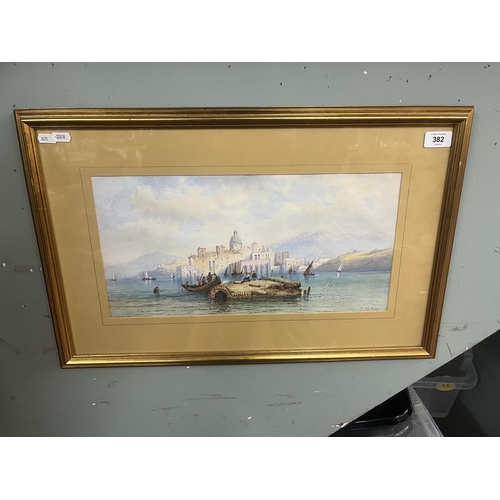 382 - Watercolour by F Catano - Bay of Naples - Approx image size: 44cm x 23cm