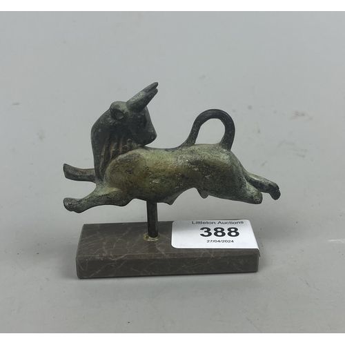 388 - Small bronze bull on marble stand