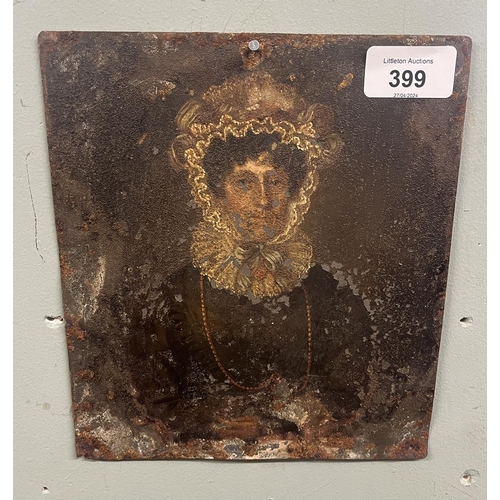 399 - Antique oil on metal portrait - Approx image size: 18cm x 21cm