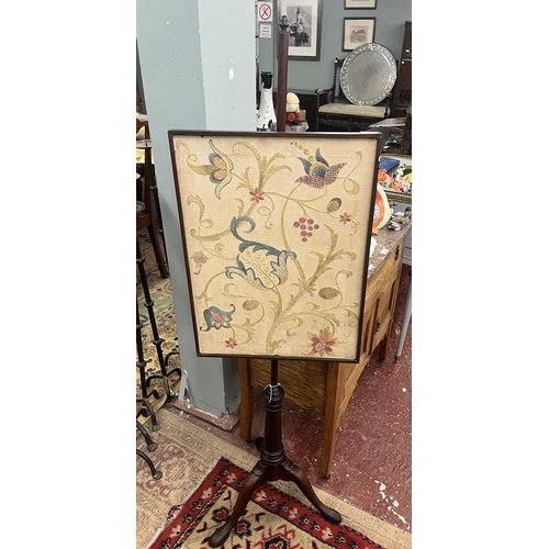 401 - Rosewood pole on tripod with embroided tapestry fire screen