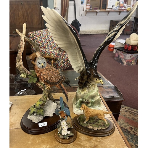 413 - Large ceramic eagle together with 3 Country Artists figurines