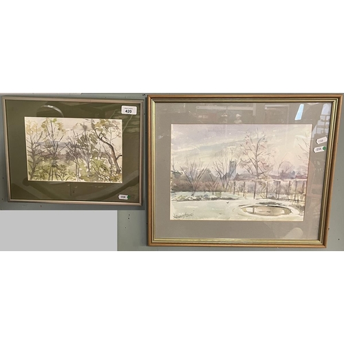 420 - Watercolour by Denis James together with another by his daughter, Karen James