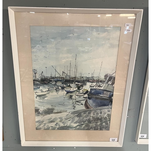 428 - Pencil and ink by Denis James - The Blue Boat, Brixham 1976 - Approx image size: 36cm x 48cm