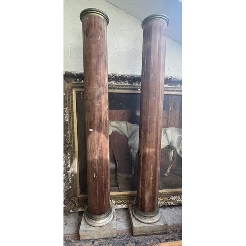 446 - Pair of very tall wooden columns - Approx height: 252cm