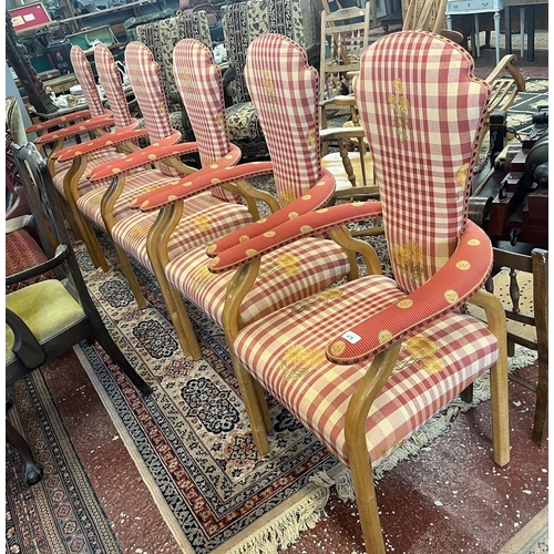 478 - Set of six maple framed upholstered armchairs. Each chair cost £600 new.