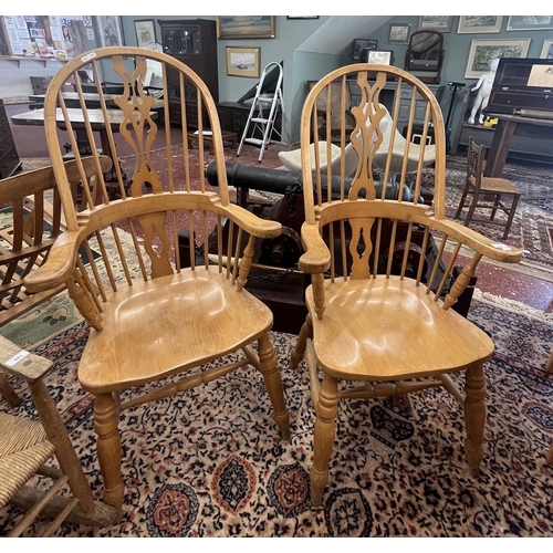 480 - Pair of stick back Windsor armchairs