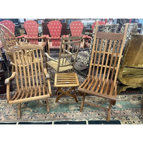 484 - 2 teak chairs & stool