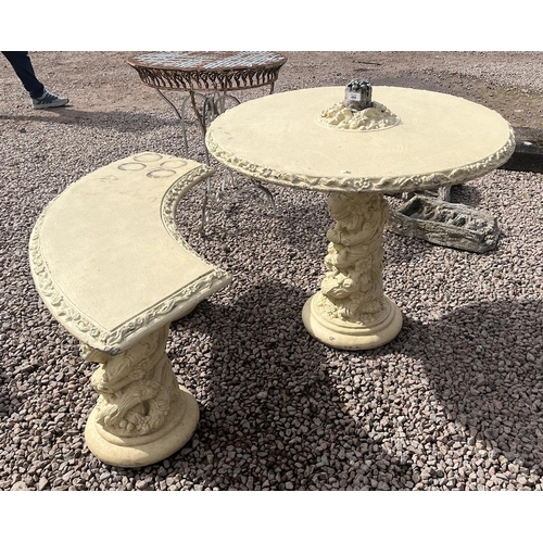 494 - Circular stone garden table with bench