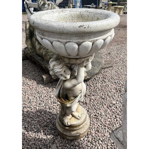 496 - Cherub themed stone planter - Approx height: 93cm