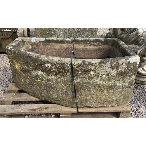 498 - Large Antique natural stone corner D trough - Approx size: W: 117cm D: 70cm H: 47cm