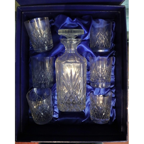 149 - 2 boxed crystal glasses together with Benjamin Franklin decanter 