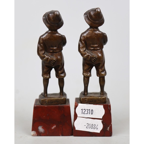 169 - Pair of small bronze figurines on marble base