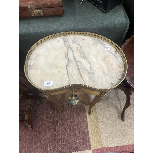 260 - 2 tier French kidney shaped side table with ormolu mounts