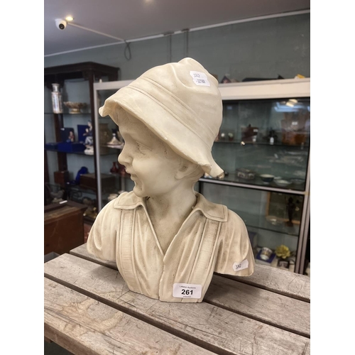 261 - Marble bust of boy wearing a hat - Approx height: 32cm