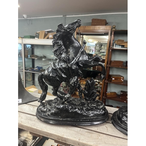 273 - 2 spelter marly horse & groom statues A/F - Approx height: 41cm