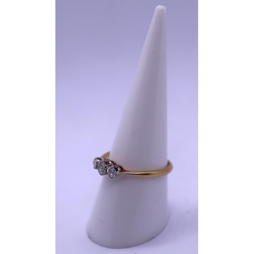 28 - 18ct 3 stone diamond ring - Size O