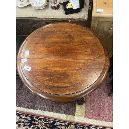 296 - Antique mahogany hall table on claw feet & wooden casters - Approx size: Diameter 52cm, Height 7... 