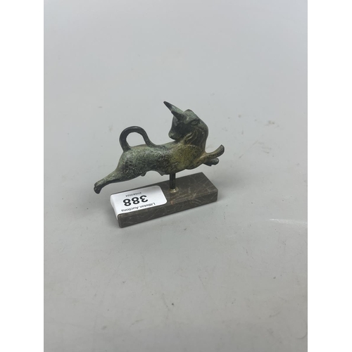 388 - Small bronze bull on marble stand