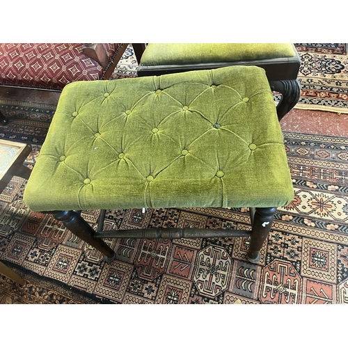 475 - Upholstered armchair together with stool