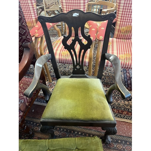 475 - Upholstered armchair together with stool