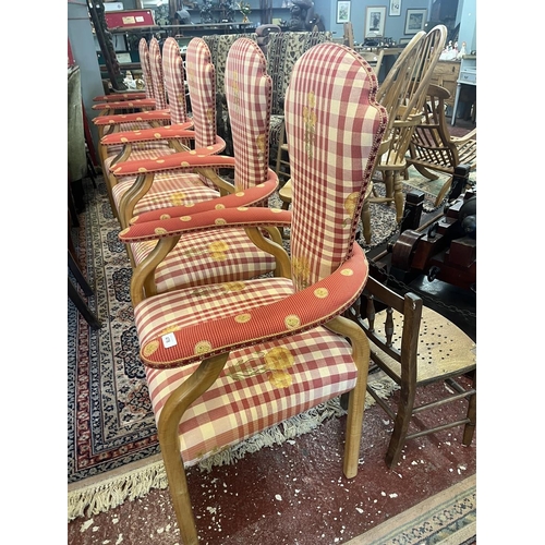 478 - Set of six maple framed upholstered armchairs. Each chair cost £600 new.