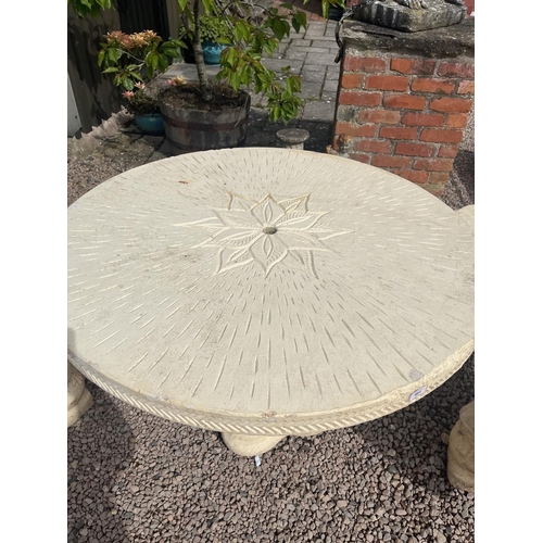 491 - Large circular stone table with 2 benches