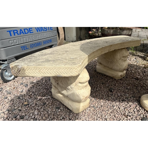 491 - Large circular stone table with 2 benches