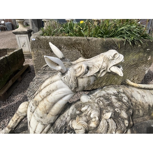 495 - Impressive and large marble fountain centre piece - Horse being attacked by a lion after Ruggero Bes... 