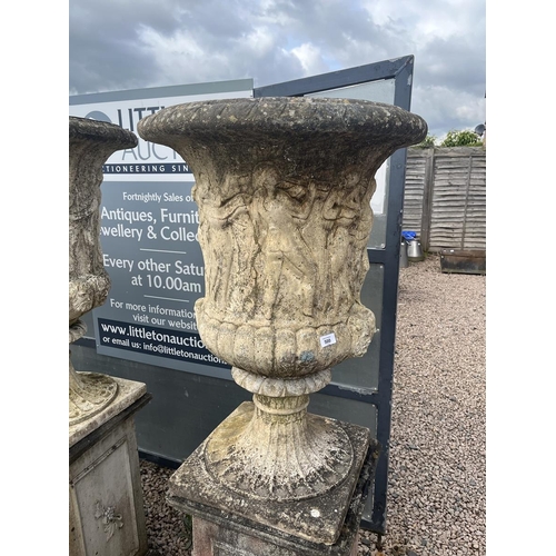 500 - Set of 4 vintage recon stone Grecian urns on reconstituted stone classic plinths - Approx height: 16... 