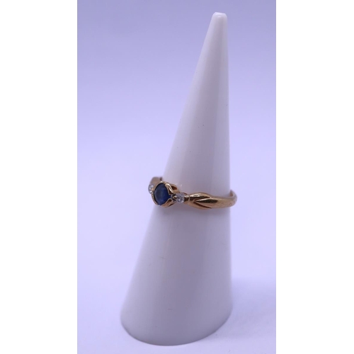 65 - 9ct gold sapphire & diamond ring - Size J