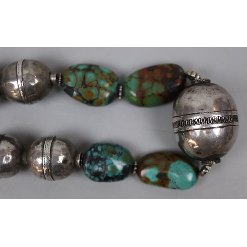 95 - Vintage Himalayan / Tibet silver & turquoise necklaces