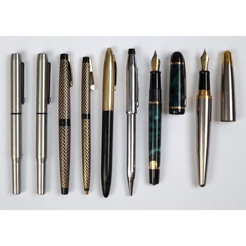 119 - Collection of pens to include Alfred Dunhill gold & silver fountain pen, Waterman's fountain, Sc... 