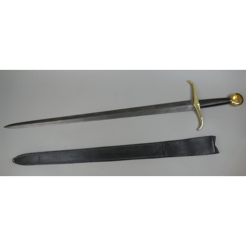 139 - Hand and half type replica sword, Good quality - forged steel and brass with leather handle and scab... 
