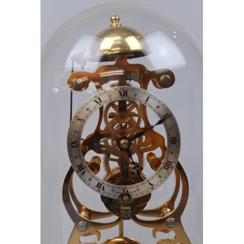161 - Thwaites & Reed skeleton clock in glass dome with marble base
